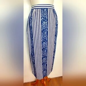 Vintage Blue and White Striped Midi Skirt